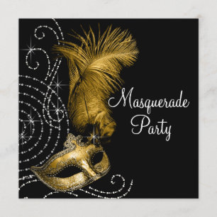 Elegante schwarze und goldene Maskenparty Einladung