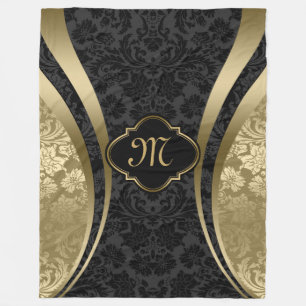 Elegante schwarze und goldene metallische Blumen-D Fleecedecke