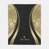 Elegante schwarze und goldene metallische Damasken Fleecedecke (Vorderseite)