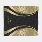 Elegante schwarze und goldene metallische Damasken Fleecedecke (Vorderseite (Horizontal))