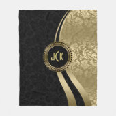 Elegante schwarze und goldene metallische Damasken Fleecedecke (Vorderseite)