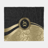 Elegante schwarze und goldene metallische Damasken Fleecedecke (Vorderseite (Horizontal))