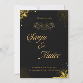 Elegante schwarze und goldene moderne Hochzeitsein Einladung