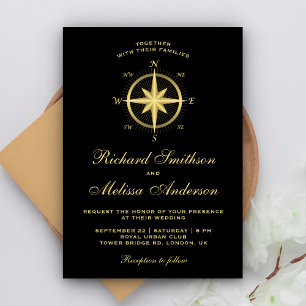 Elegante schwarze und goldene nautische Kompass-Ho Einladung