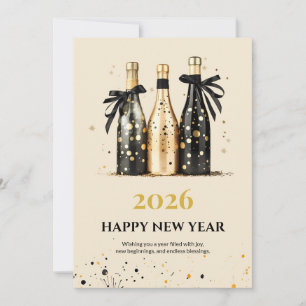 Elegante schwarze und goldene Neujahrs-Grußkarte Feiertagskarte