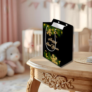 Elegante schwarze und goldene Neujahrsgeschenktasc Mittlere Geschenktüte