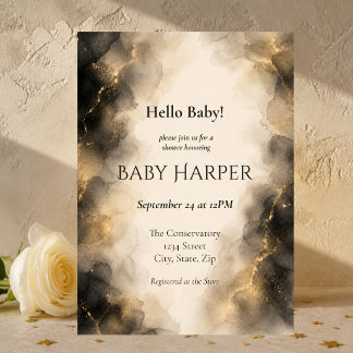 Elegante schwarze und goldene neutrale Babyparty Einladung
