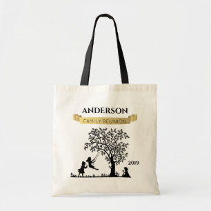Elegante schwarze und goldene personalisierte Fami Tragetasche