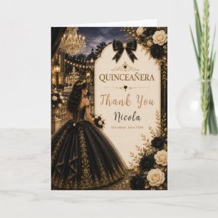 Elegante schwarze und goldene Quince Dankeskarte