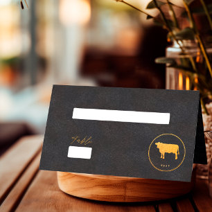 Elegante schwarze und goldene Rindfleisch-Hochzeit Platzkarte
