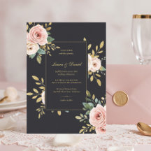Elegante schwarze und goldene Rosen Hochzeitseinla