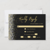 Elegante schwarze und goldene RSVP-Karte RSVP Karte (Vorderseite)