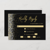 Elegante schwarze und goldene RSVP-Karte RSVP Karte (Vorne/Hinten)