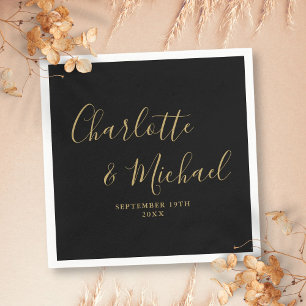 Elegante schwarze und goldene Signature-Hochzeit Serviette