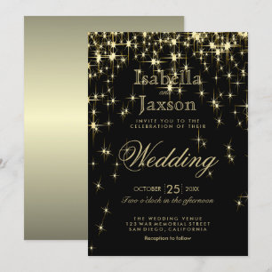 Elegante schwarze und goldene Sternenlichter Einladung
