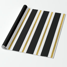 Elegante schwarze und goldene Streifen Geschenkpapier