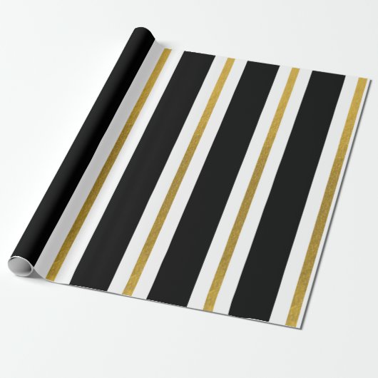 Elegante schwarze und goldene Streifen Geschenkpapier (Ungerollt)