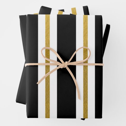 Elegante schwarze und goldene Streifen Geschenkpapier Set (Beispiel)