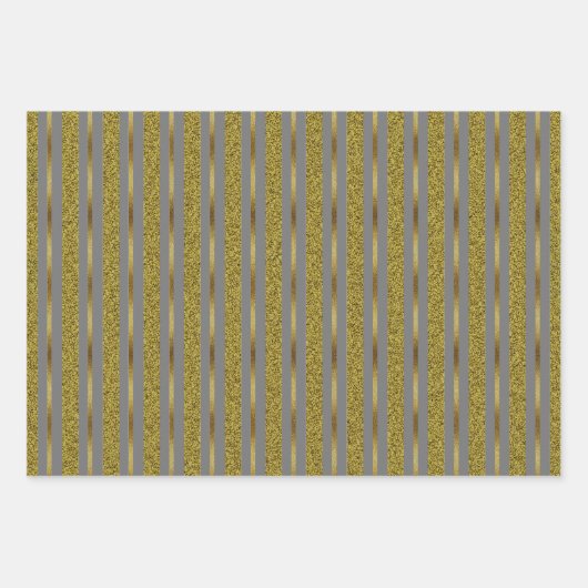 Elegante schwarze und goldene Streifen Geschenkpapier Set (Vorderseite 3)