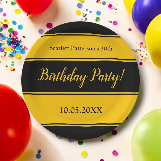 Elegante schwarze und goldene Streifen Moderner Ge Pappteller