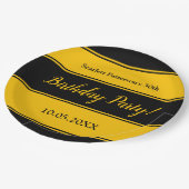 Elegante schwarze und goldene Streifen Moderner Ge Pappteller (Schrägansicht)