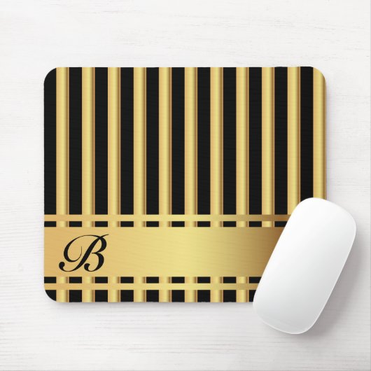Elegante schwarze und goldene Streifen Mousepad (Mit Mouse)