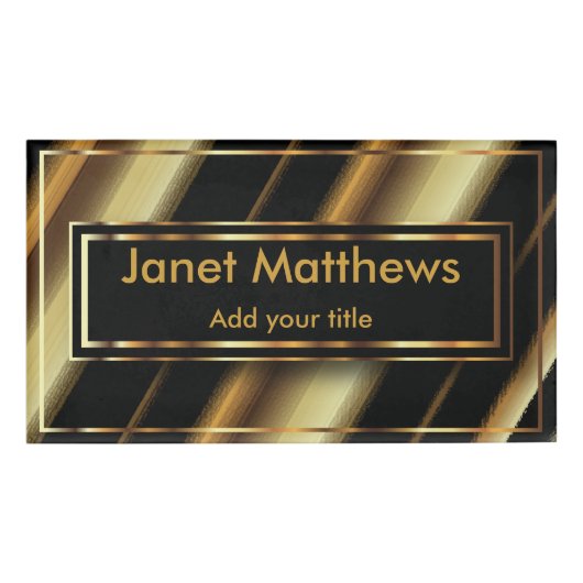 Elegante schwarze und goldene Streifen Namenschild (Vorderseite)