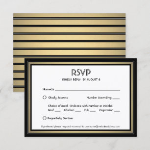 Elegante schwarze und goldene Umrandung und Menüop RSVP Karte