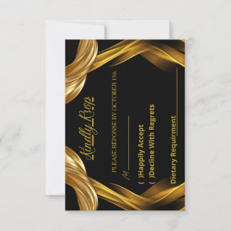 Elegante schwarze und goldene, verzierte Hochzeits RSVP Karte