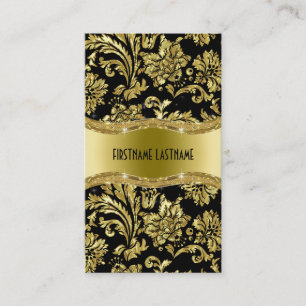 Elegante schwarze und goldene Vintage-Damastmuster Visitenkarte