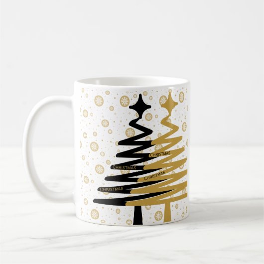 elegante schwarze und goldene Weihnachtsbäume Kaffeetasse (Links)