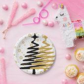 elegante schwarze und goldene Weihnachtsbäume Pappteller (Party)