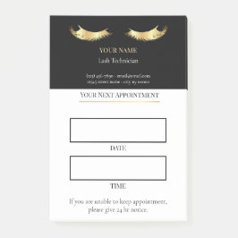 Elegante schwarze und goldene Wimpernbehandlung Post-it Klebezettel