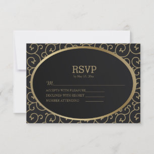 Elegante schwarze und goldene Wirbel Hochzeit-RSVP RSVP Karte