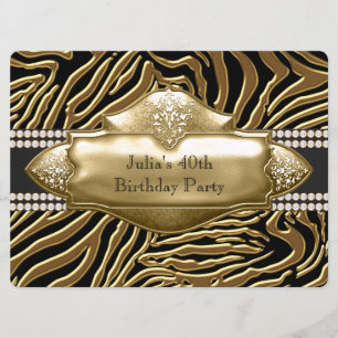 Elegante schwarze und goldene Zebra-Geburtstagsfei Einladung