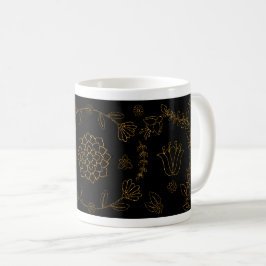 Elegante Schwarze und Golflorale Kunst, Dichtung u Kaffeetasse