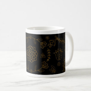 Elegante Schwarze und Golflorale Kunst, Dichtung u Kaffeetasse
