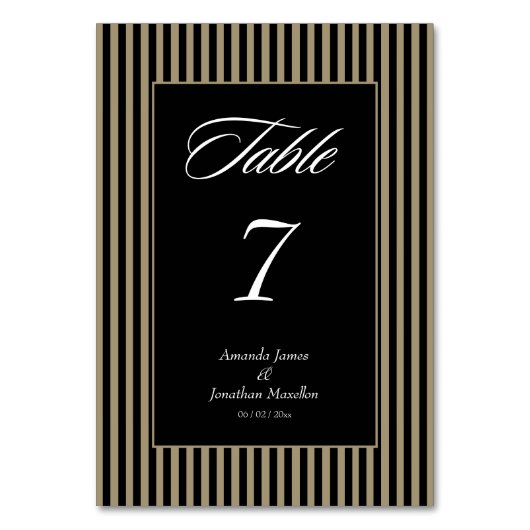 Elegante schwarze und grüne Streifen Tischnummer (Vorderseite)