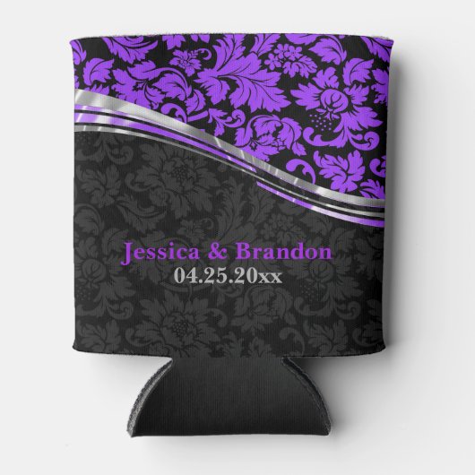 Elegante schwarze und Lila Damasken mit Silberakze Dosenkühler (Vorderseite)