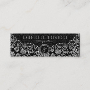 Elegante schwarze und metallisch silberne Vintage- Mini Visitenkarte