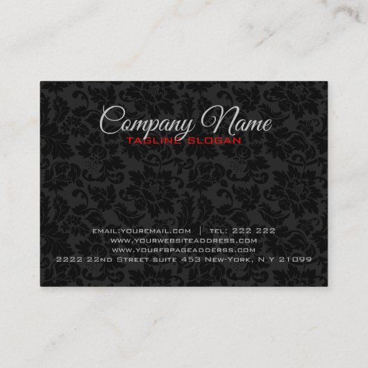 Elegante schwarze und metallische goldene Damasken Visitenkarte (Rückseite)