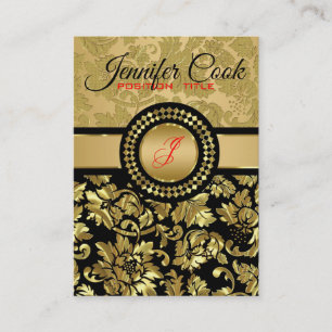 Elegante schwarze und metallische goldene Damasken Visitenkarte