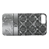 Elegante schwarze und metallische silberne Damaske Case-Mate iPhone Hülle (Rückseite (Horizontal))