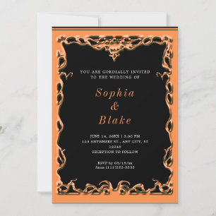 Elegante schwarze und orange Art Deco-Hochzeit Einladung