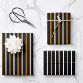 Elegante schwarze und orange Streifen Geschenkpapier Set