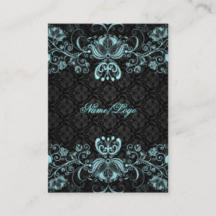 Elegante schwarze und pastellblaue florale Schwüng Visitenkarte