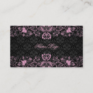Elegante schwarze und pastellrosa florale Schwünge Visitenkarte