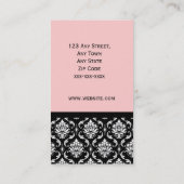 Elegante schwarze und rosa Damast-Visitenkarte Visitenkarte (Rückseite)