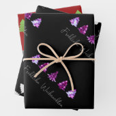 Elegante schwarze und rosa Frohe Weihnachtsbäume Geschenkpapier Set (Beispiel)
