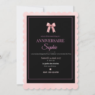 Elegante schwarze und rosa Geburtstagseinladung Einladung